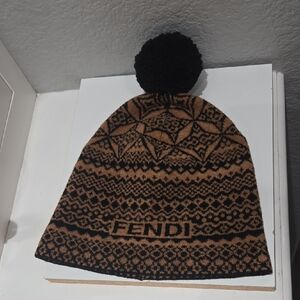 Fendi Tan and Black Patterned Beanie
